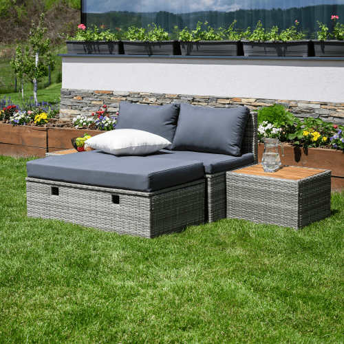 Záhradný ratanový set, sivá/prírodná/krémová, DEBRA