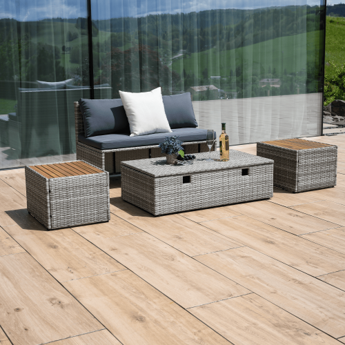 Záhradný ratanový set, sivá/prírodná/krémová, DEBRA