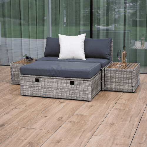 Záhradný ratanový set, sivá/prírodná/krémová, DEBRA