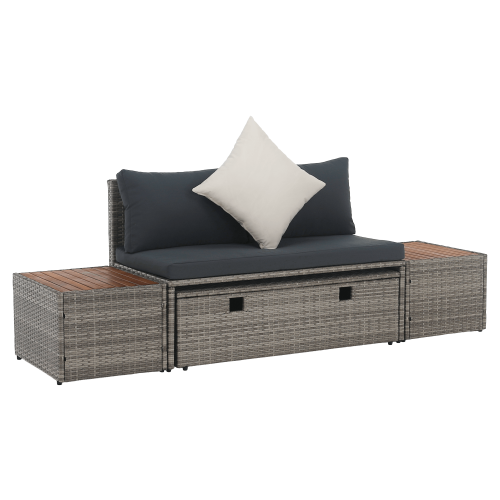 Záhradný ratanový set, sivá/prírodná/krémová, DEBRA