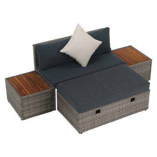 Záhradný ratanový set, sivá/prírodná/krémová, DEBRA