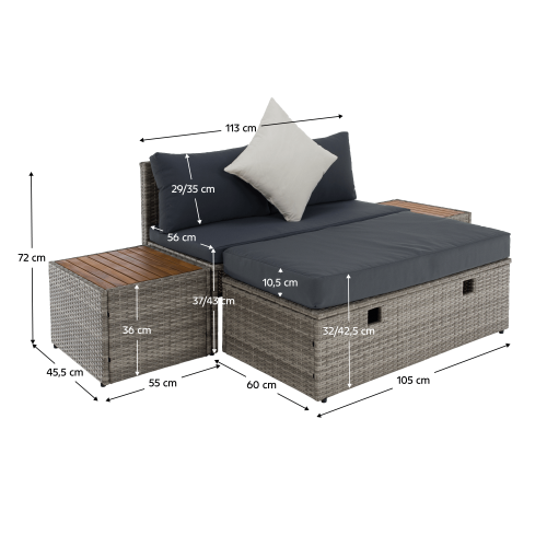 Záhradný ratanový set, sivá/prírodná/krémová, DEBRA