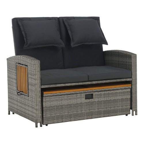 Záhradná ratanová pohovka, sivá/prírodná, MALORY