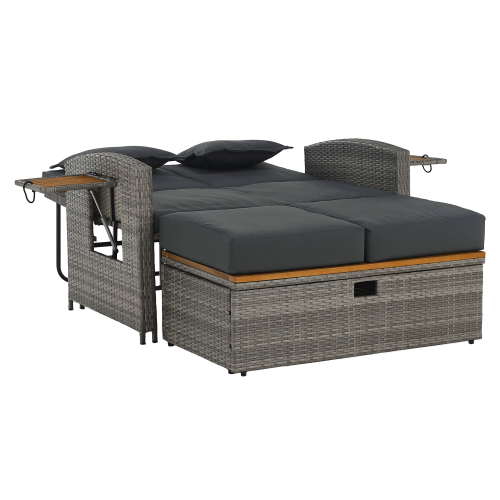 Záhradná ratanová pohovka, sivá/prírodná, MALORY