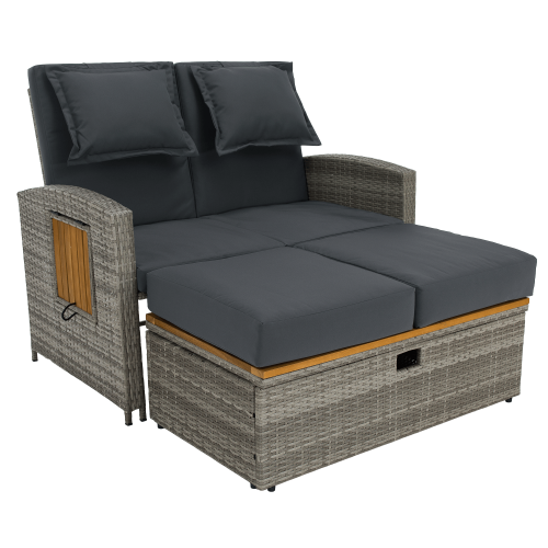 Záhradná ratanová pohovka, sivá/prírodná, MALORY