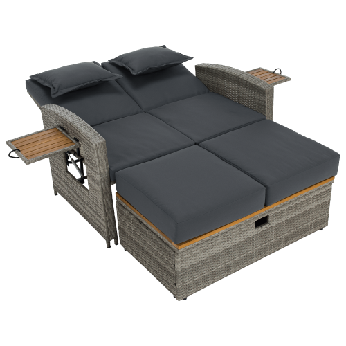 Záhradná ratanová pohovka, sivá/prírodná, MALORY