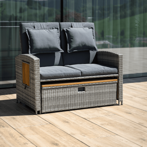 Záhradná ratanová pohovka, sivá/prírodná, MALORY