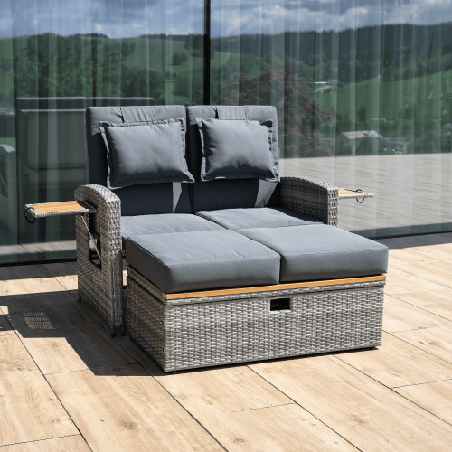 Záhradná ratanová pohovka, sivá/prírodná, MALORY