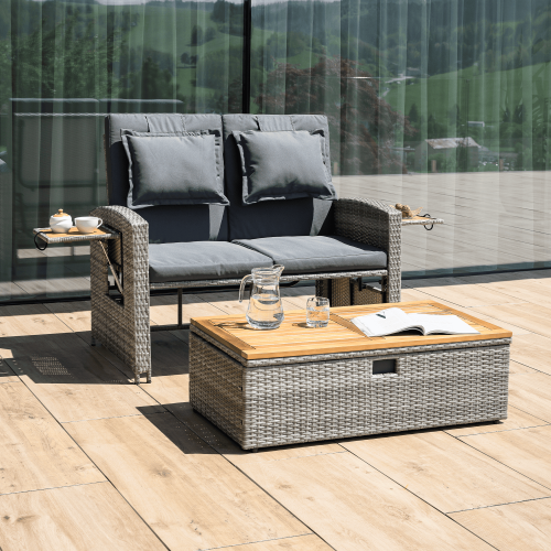 Záhradná ratanová pohovka, sivá/prírodná, MALORY