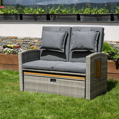 Záhradná ratanová pohovka, sivá/prírodná, MALORY