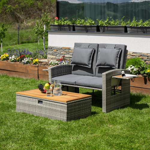 Záhradná ratanová pohovka, sivá/prírodná, MALORY