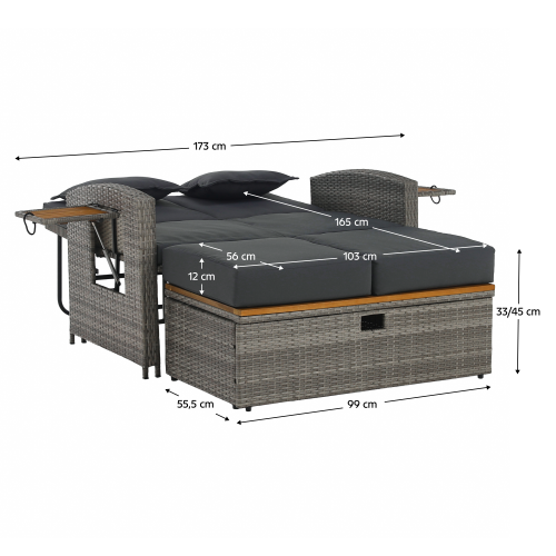 Záhradná ratanová pohovka, sivá/prírodná, MALORY