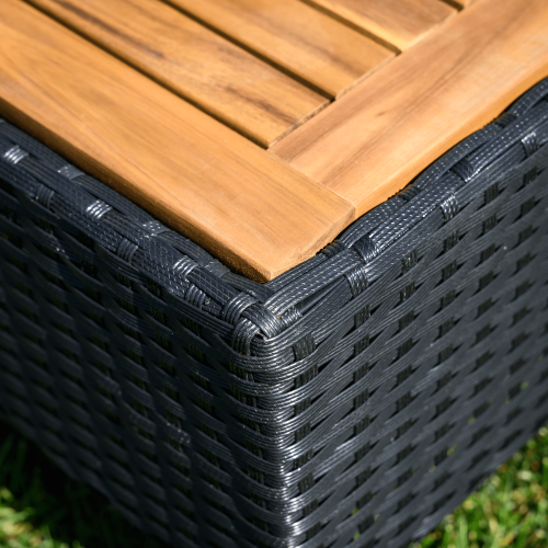 Záhradný ratanový set, akáciové drevo, čierna/sivá/prírodná, MALKOM