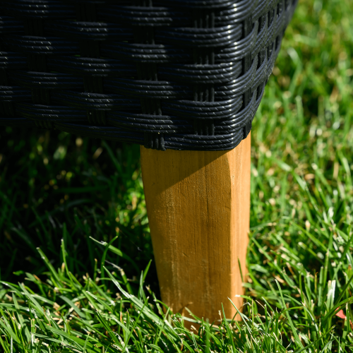 Záhradný ratanový set, akáciové drevo, čierna/sivá/prírodná, MALKOM