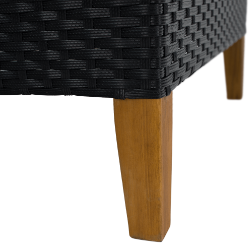 Záhradný ratanový set, akáciové drevo, čierna/sivá/prírodná, MALKOM