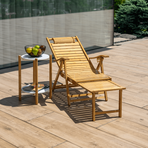 Záhradné polohovacie kreslo, prírodná, bambus, URSEL