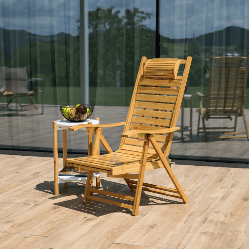 Záhradné polohovacie kreslo, prírodná, bambus, URSEL
