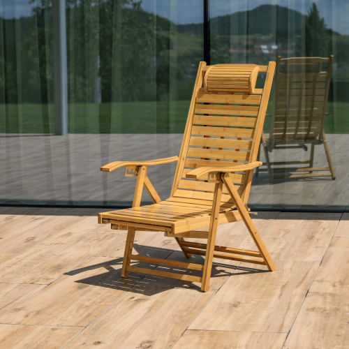 Záhradné polohovacie kreslo, prírodná, bambus, URSEL