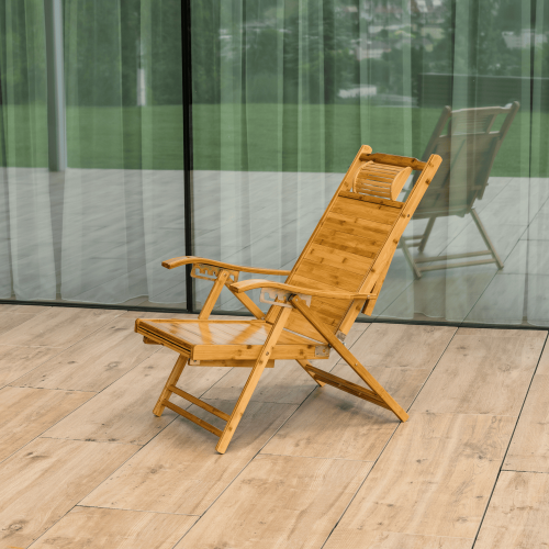 Záhradné polohovacie kreslo, prírodná, bambus, VARDON