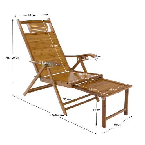 Záhradné polohovacie kreslo, prírodná, bambus, VARDON