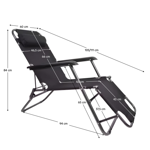 Záhradné polohovacie kreslo, čierna, REGED