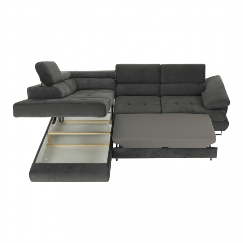 Sedacia súprava s úložným priestorom, sivá, látka, ľavá, BUTON R