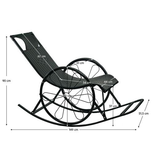 Hojdacie kreslo, ratan/kov, čierna, ROKIN