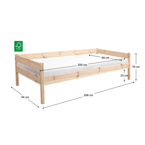 Posteľ s roštom, 90x200, smrek, BENY