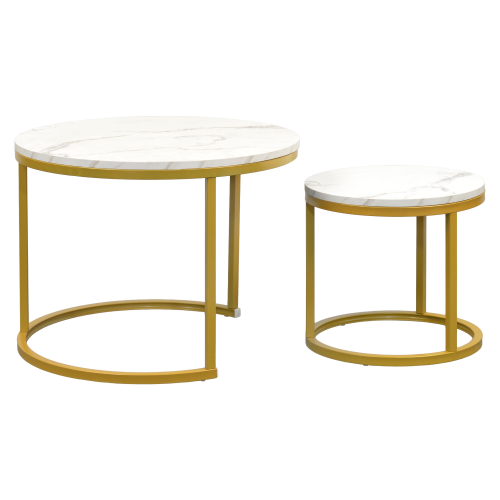 Konferenčné stolíky, set 2 ks, zlatá/imitácia mramoru, DAMON