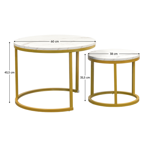 Konferenčné stolíky, set 2 ks, zlatá/imitácia mramoru, DAMON