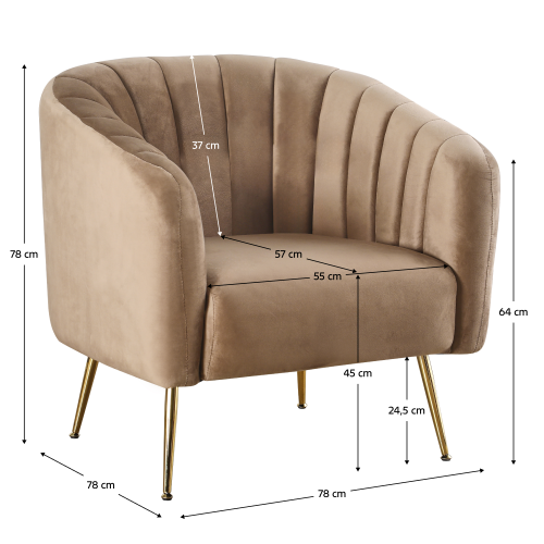 Dizajnové kreslo, hnedá Velvet látka/gold chróm-zlatý, BAGY Dizajnové kreslo, hnedá Velvet látka/gold chróm-zlatý, BAGY