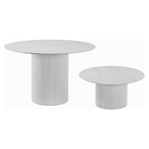 Konferenčný stolík, biely mramor/MDF, priemer 80 cm, MAHIR TYP 1