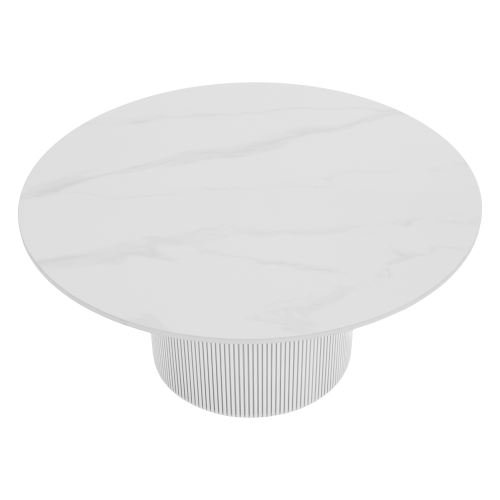 Konferenčný stolík, biely mramor/MDF, priemer 80 cm, MAHIR TYP 1