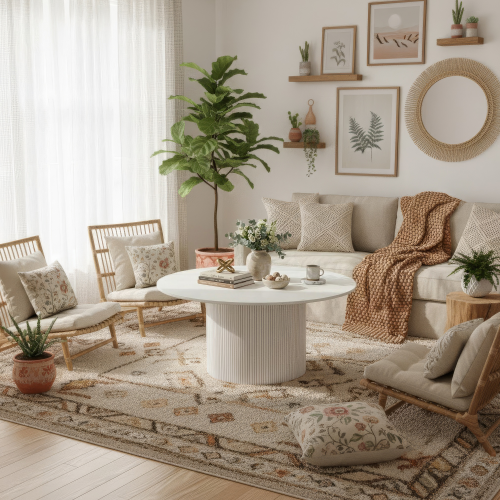 Konferenčný stolík, biely mramor/MDF, priemer 80 cm, MAHIR TYP 1