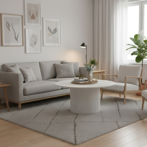 Konferenčný stolík, biely mramor/MDF, priemer 80 cm, MAHIR TYP 1