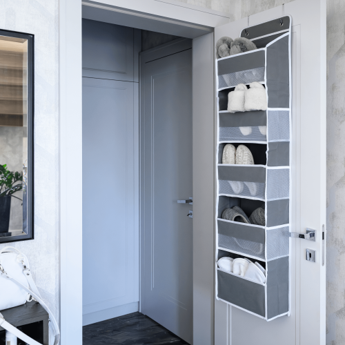 Závesný organizér na dvere, sivá, MADON