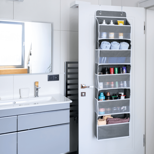 Závesný organizér na dvere, sivá, MADON