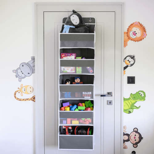 Závesný organizér na dvere, sivá, MADON