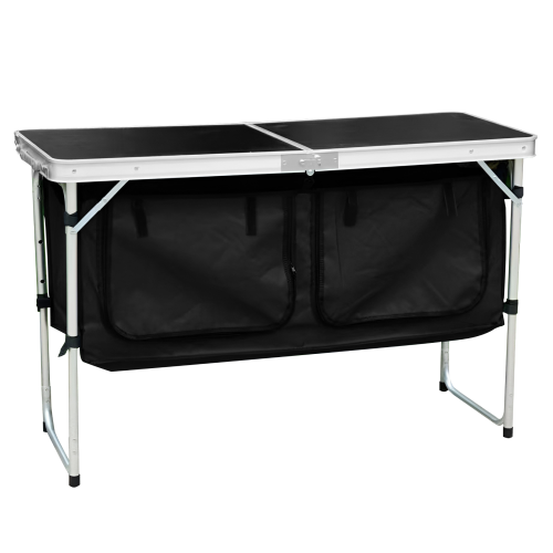 Skladací kempingový stôl s organizérom, 120 cm, hliník/MDF, KEPI TYP 3