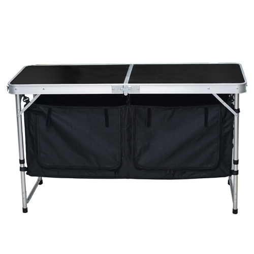 Skladací kempingový stôl s organizérom, 120 cm, hliník/MDF, KEPI TYP 3
