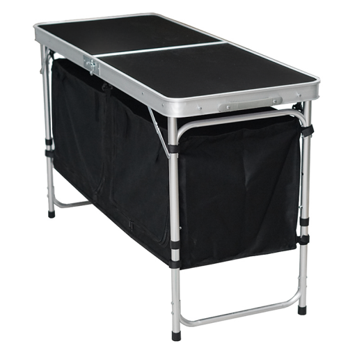 Skladací kempingový stôl s organizérom, 120 cm, hliník/MDF, KEPI TYP 3