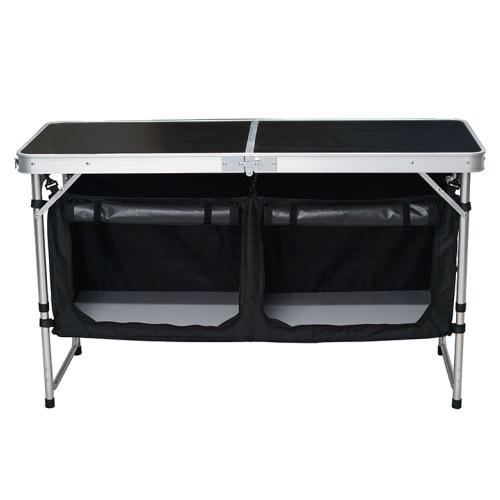 Skladací kempingový stôl s organizérom, 120 cm, hliník/MDF, KEPI TYP 3