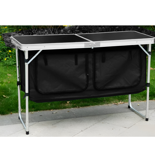 Skladací kempingový stôl s organizérom, 120 cm, hliník/MDF, KEPI TYP 3