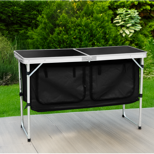 Skladací kempingový stôl s organizérom, 120 cm, hliník/MDF, KEPI TYP 3