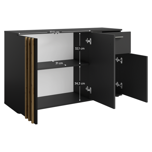 Komoda, 3D1S, čierna/dub artisan, TOLIS TYP 2