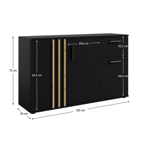 Komoda, 3D1S, čierna/dub artisan, TOLIS TYP 2