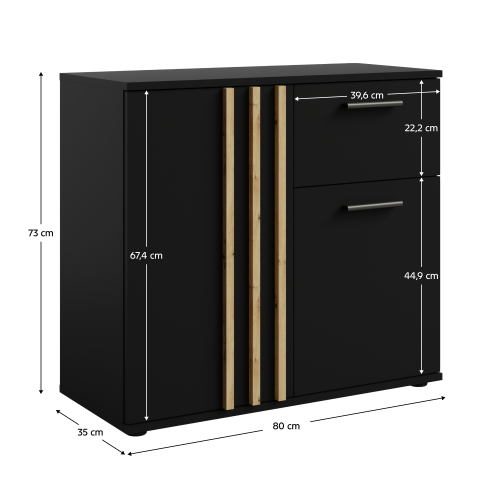 Komoda, 2D1S, čierna/dub artisan, TOLIS TYP 4