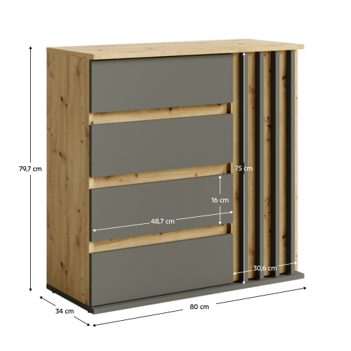 Komoda, 1D4S grafit/dub artisan, DERIS