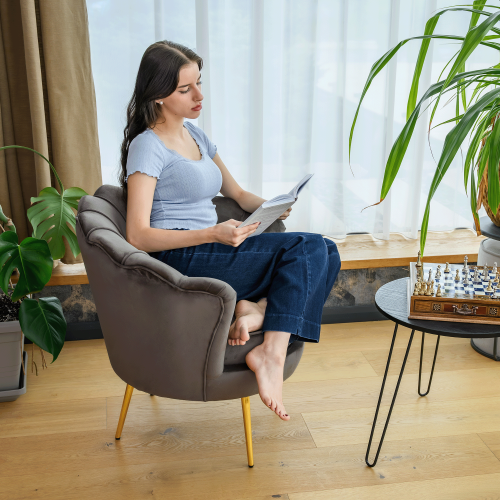 Kreslo v štýle Art-deco, sivohnedá Velvet látka/gold chróm zlatý, NOBLEO