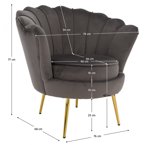 Kreslo v štýle Art-deco, sivohnedá Velvet látka/gold chróm zlatý, NOBLEO